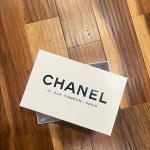 CHANEL White Cream Box with Black Lettering